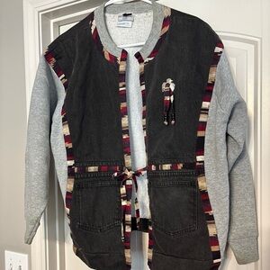 Vintage Handmade With Black Jeans Western Aztec Jacket Womens X-Large